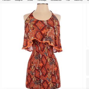 Tallow Bohemian Ikat Print Mini Dress - Orange Sz. 4